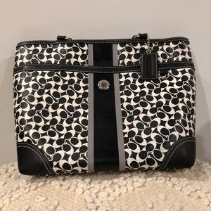 Coach Tote- Great Condition Chelsea Signature Heritage Logo Zip Bag Black White